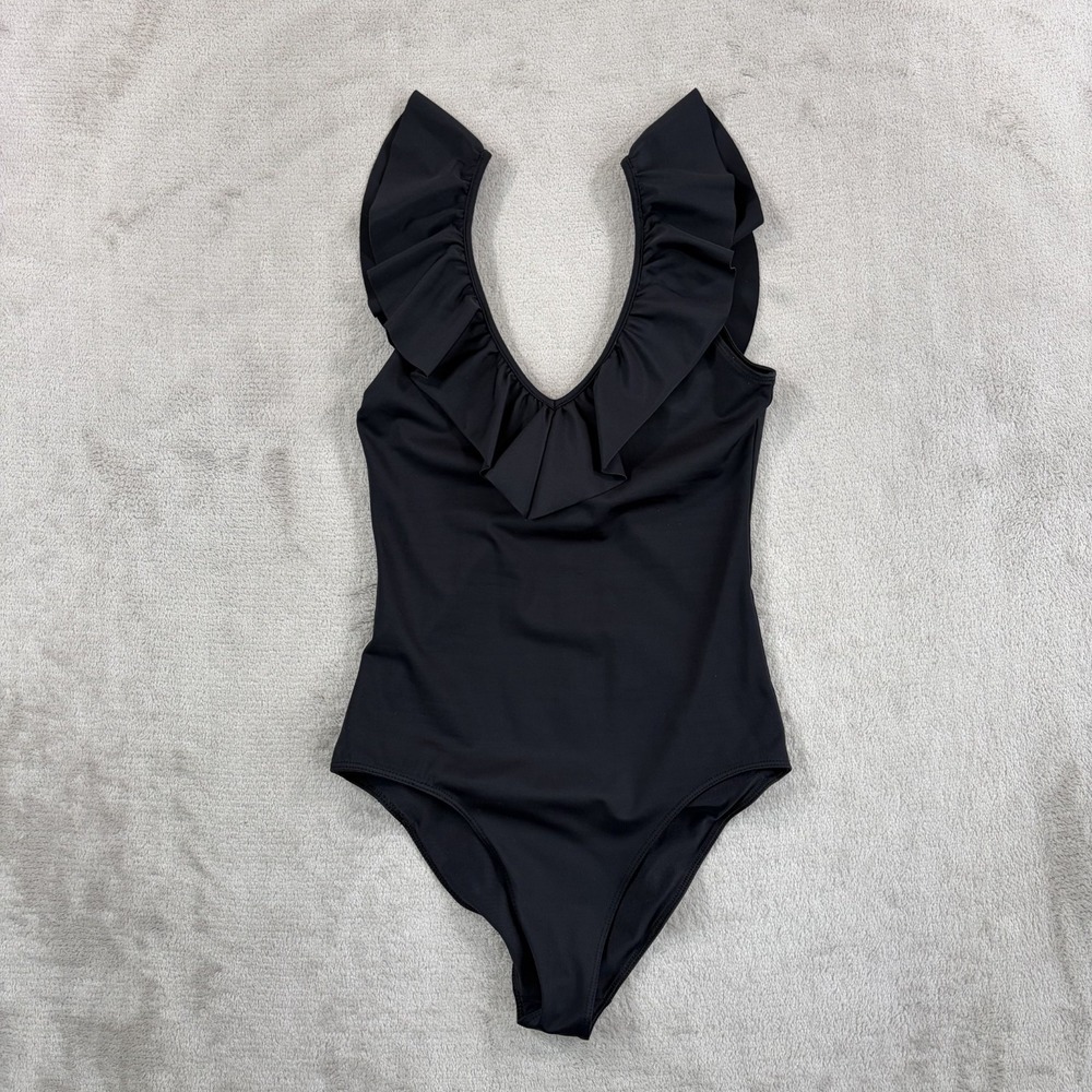 Aritzia Wilfred Ruffle V Neck One Piece Swimsuit in Black Women XS Swimwear